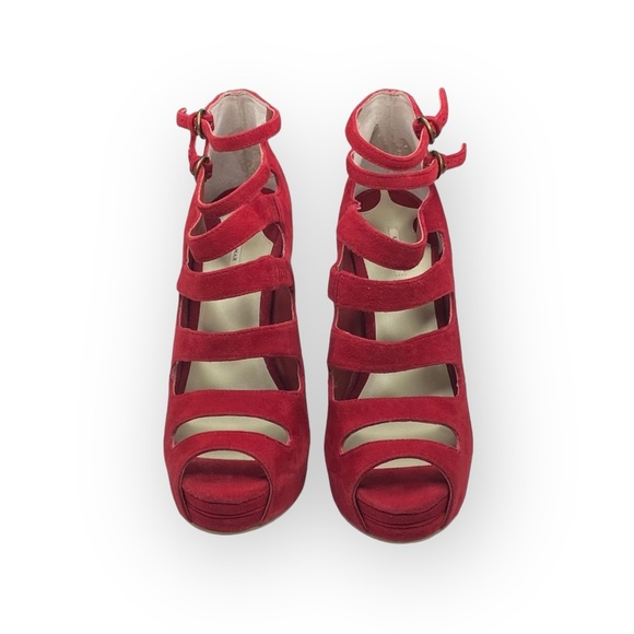 Leon Max 𖣴 Link Suede Platform Gladiator Stilettos Heels 𖣴 Fire Engine Red 𖣴 SJP - Picture 8 of 16